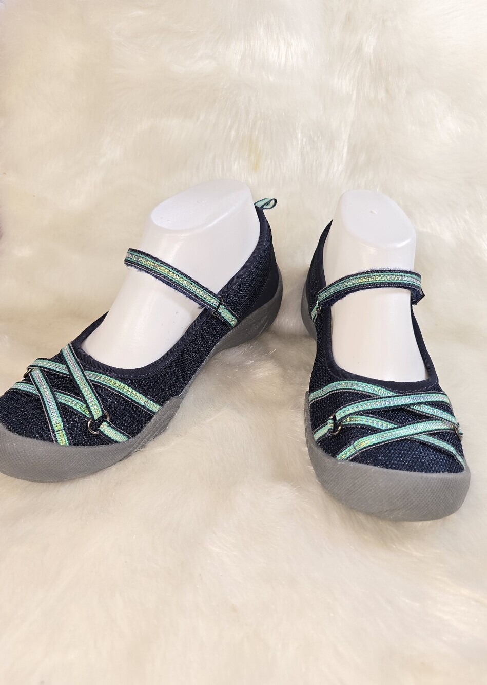 M.A.P. Lillith Sport Mary Janes Navy Navy with Teal Glitter Velcro Straps